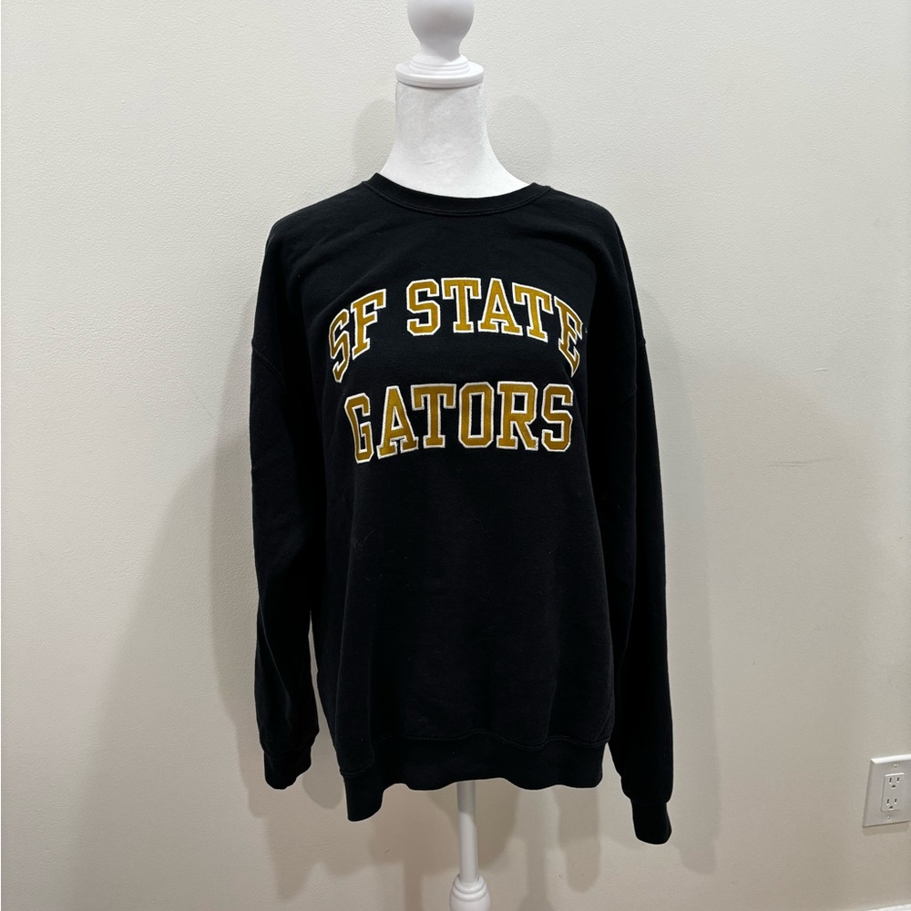 Jerzees Black Crewneck Sweater with Gold SF State Gators